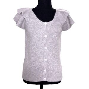 Gray Angora Blend Ruffle Sleeve Cardigan Size 6 Quiet Luxury Soft Girl Feminine